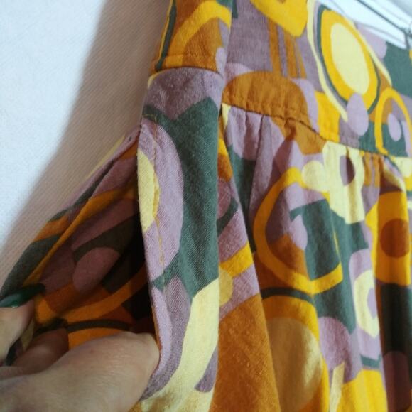 Larry Levine A Line Groovy Geometric Skirt Artsy Linen Size 10 - Picture 6 of 9